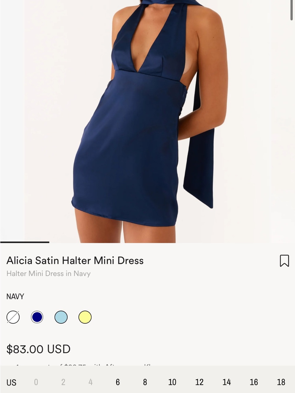 NWT Size 2 Princess Polly Navy Satin Halter Mini Dress